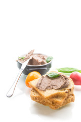 sandwiches with homemade chicken liver pate closeup