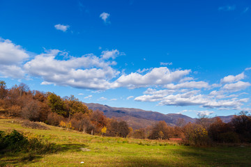 Rural landscape with fabulous cloudy sky, Armenia