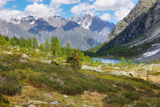 Glacial Arpy lake near Morgex, Aosta Valley in north Italy © estivillml