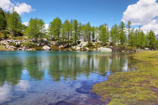 Glacial Arpy lake near Morgex, Aosta Valley in north Italy