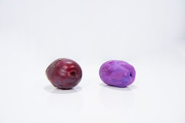 Comparison of two blue plums - Real and Fake.