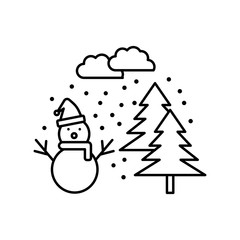 Snowing forest tree winter line icon. Element of landscapes icon