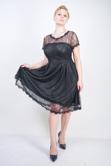 Fototapeta premium hot chubby short hair woman with cute goth lace dress