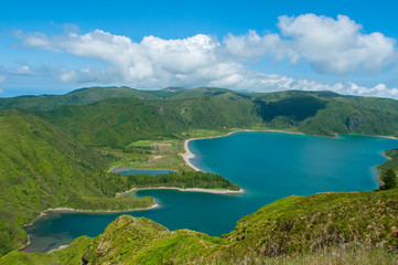 Fototapeta na wymiar Lagoa do Fogo is located in São Miguel Island, Azores. It is classified as a nature reserve and is the most beautiful lagoon of the Azores