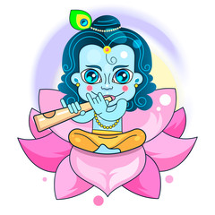 Krishna On The Background Of Happy Holiday Janmashtami Festival