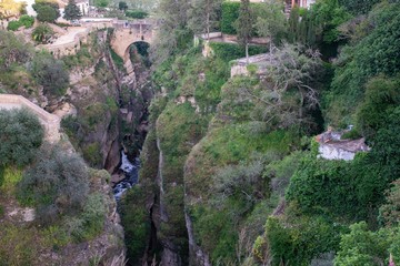 Valley, greenery and a bridge in Ronda, Spain