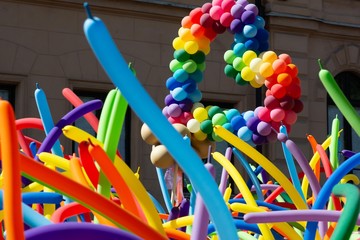 Pride parade with a balloon heart