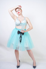 Naklejka premium plus size woman with short hair wear bra and tutu skirt