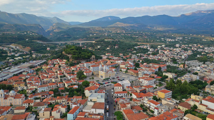 Aerial drone photo of famous seaside town of Kalamata, South Peloponnese, Greece