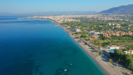 Fototapeta na wymiar Aerial drone photo of famous seaside town and port of Kalamata, South Peloponnese, Greece