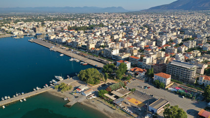 Fototapeta premium Aerial drone photo of famous seaside town and port of Kalamata, South Peloponnese, Greece