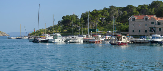 Fisherman's boats in wharf in Makarska, Croatia on June 9, 2019.