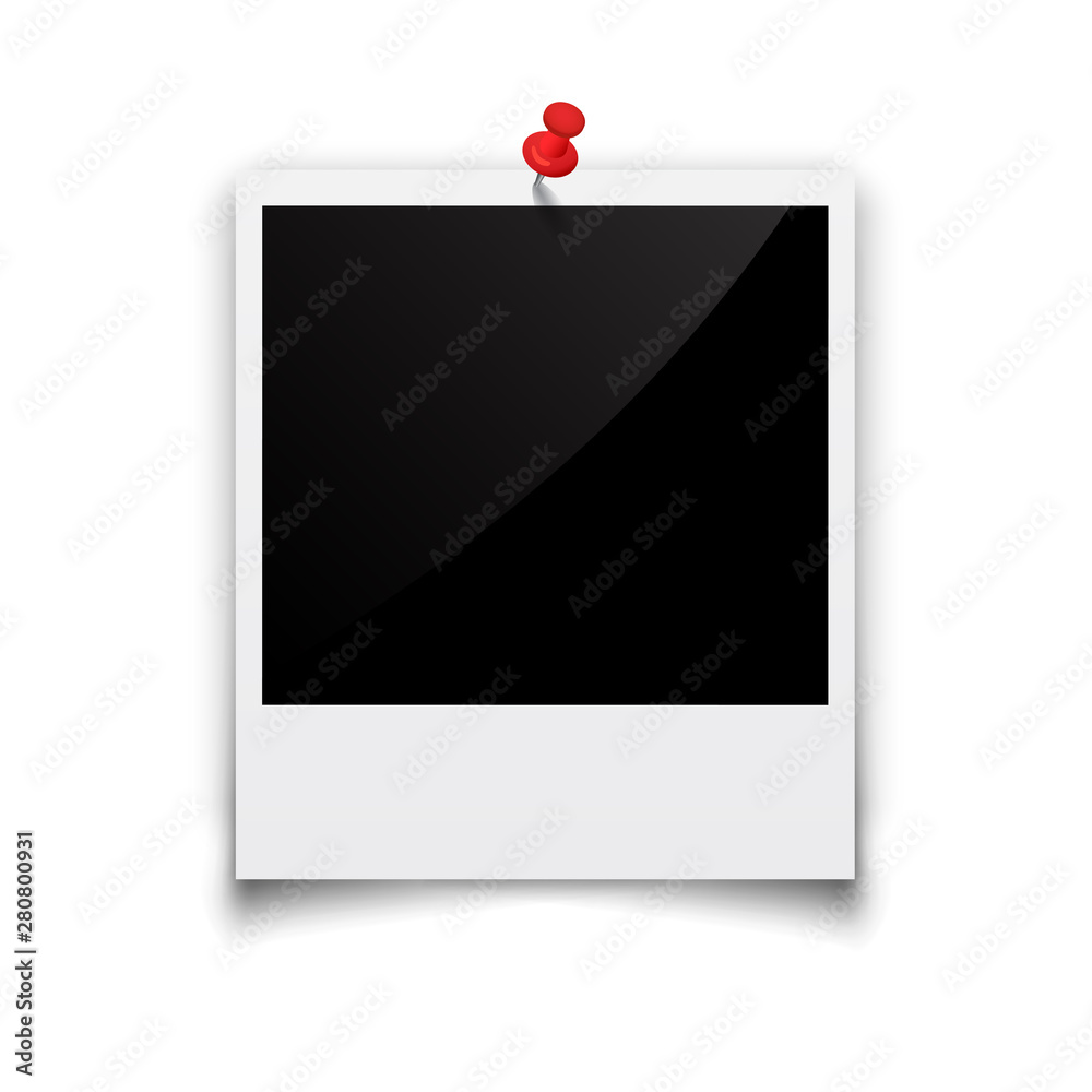 Poster empty photo frame with pin - stock vector