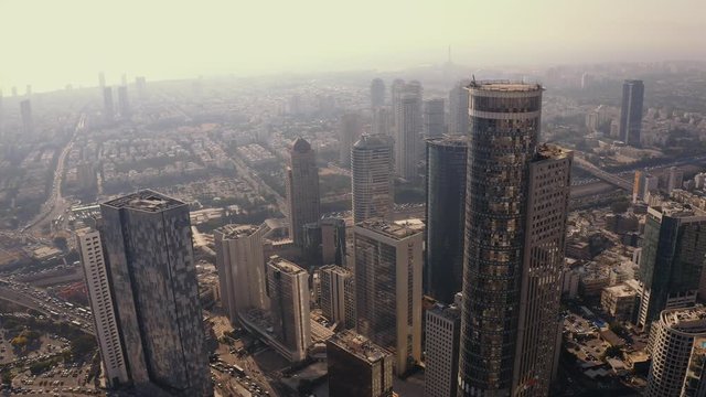 Tel-Aviv - Ramat Gan (Bursa) Israel- aerial skyline view 4k 