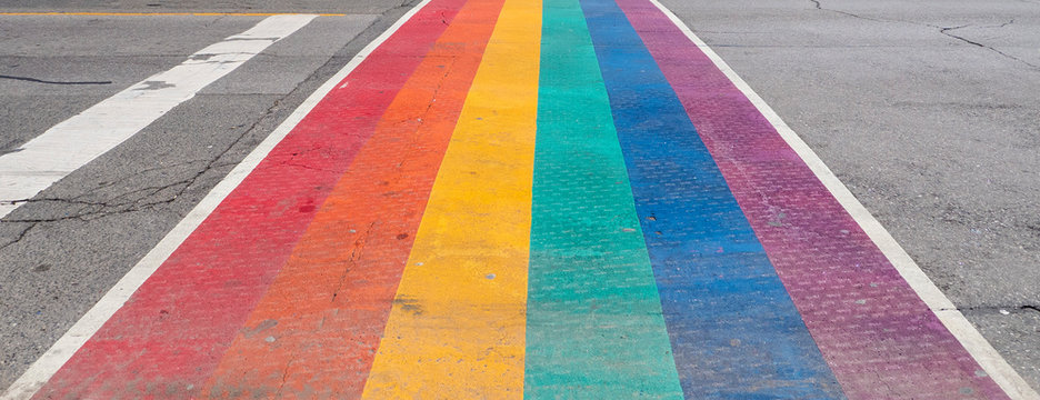 Pride Rainbow Sidewalk Crosswalk In Downtown 