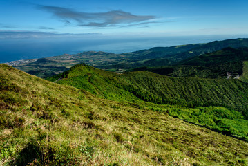 view of sao miguel mountains and hills, panorama of the sao miguel mountains and hills in azores portugal