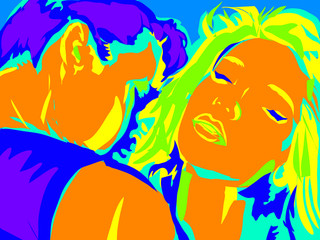 couple amour gros plan , dessin pop art couleur aplat abstrait - 280811511