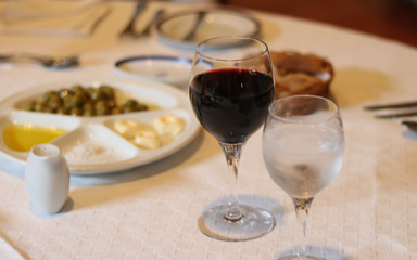 glass of wine on a table