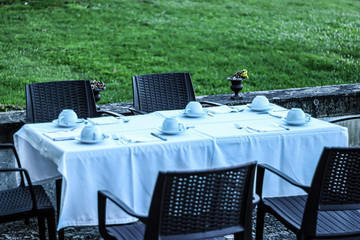tables and chairs in cafe