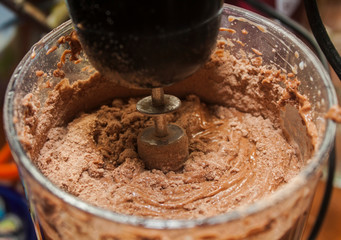mixture of a chocolate sponge cake