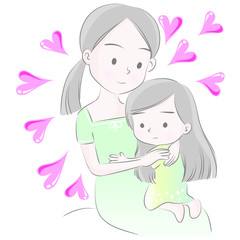 Mom and daughter vector drawing