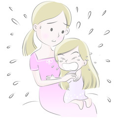 Mom and daughter vector drawing