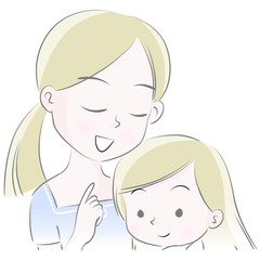 Mom and daughter vector drawing