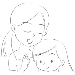 Mom and daughter vector drawing