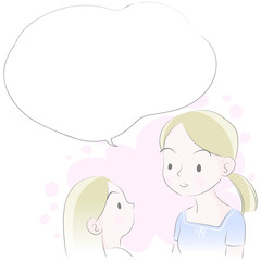 Mom and daughter vector drawing