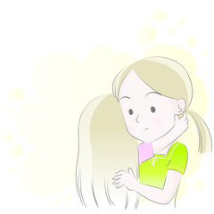 Mom and daughter vector drawing