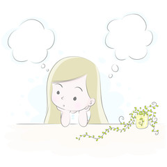 girl with speech bubble vecror drawing