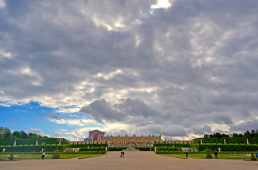 Versailles, France - April 24, 2019: The statues and fountains in and around the garden of Versailles Palace on a sunny day outside of Paris, France.