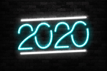 Obraz premium Vector realistic isolated neon sign of 2020 year logo for template decoration and covering on the wall background. Concept of Happy New Year and Merry Christmas.