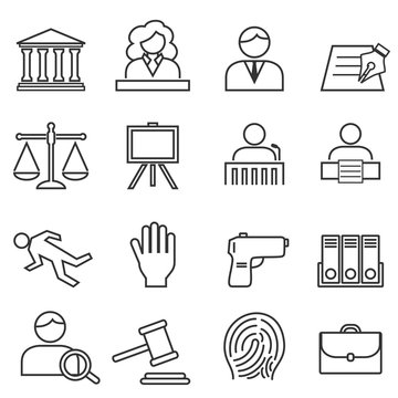 Justice, law, legal icon set