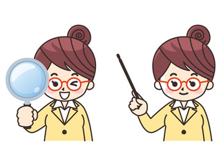 虫眼鏡と指し棒　ビジネスウーマン