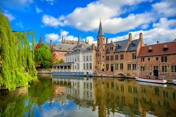 The canals of Bruges (Brugge), Belgium on a sunny day.