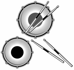 Isolated drum and drum sticks, vector logo design elements. - obrazy, fototapety, plakaty