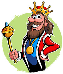 Illustration of a king with the golden scepter, vector king cartoon character.
