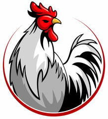 Vector, cartoon style rooster, chicken farm, vector farmer logo design element.
