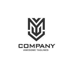 creative initial letter m with shield abstract geometric style logo