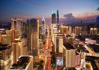 Fototapeta premium aerial night view of modern city Shenzhen China vivid color