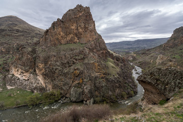 Harsh rocks in the gorge of the Kura River in Georgia