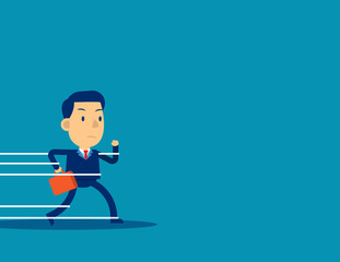 Businessman being held back by rope. Concept business trap vector illustration, Conctrol, Flat kid business cartoon style design.