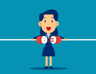 Getting plugged in. Concept business vector illustration, Kid flat cartoon style design.