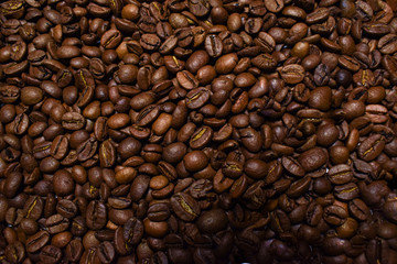 Coffee beans, roasted coffee, brown beans, background