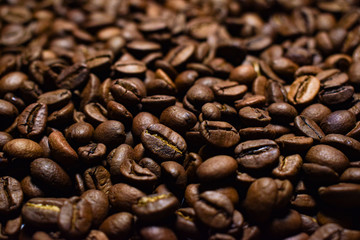 Coffee beans, roasted coffee, brown beans, background