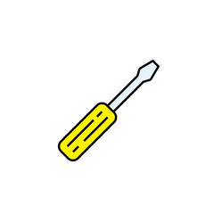 Screwdriver line icon. Yellow tool symbol. Service repair sign. Vector illustration.