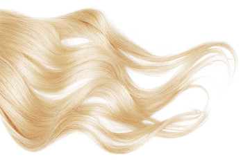 Blond wavy hair isolated on white background