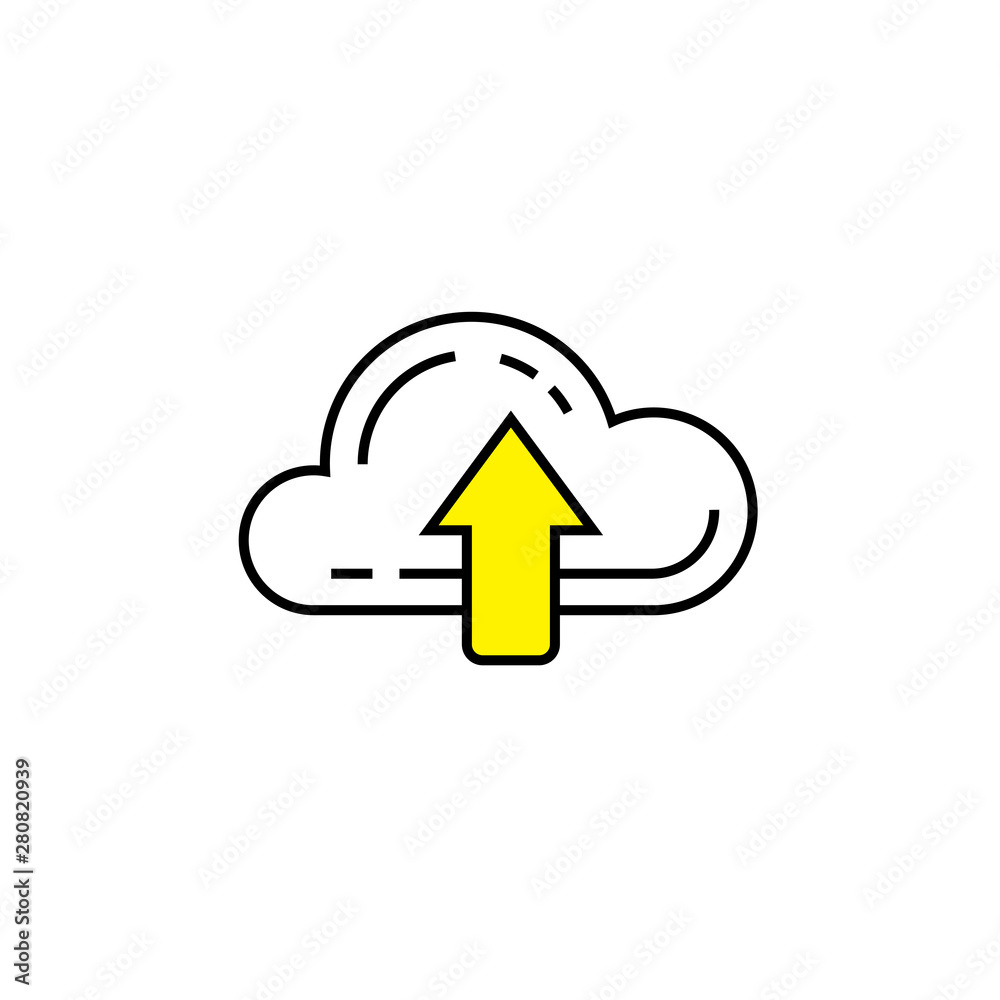 Wall mural cloud upload line icon. virtual network internet data symbol. vpn backup arrow sign. vector illustra