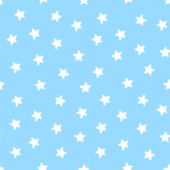 Stars seamless pattern. Kid's fashion print. Design elements for children. Hand drawn doodle repeating shapes. Cute blue and white wallpaper. Boy's colors